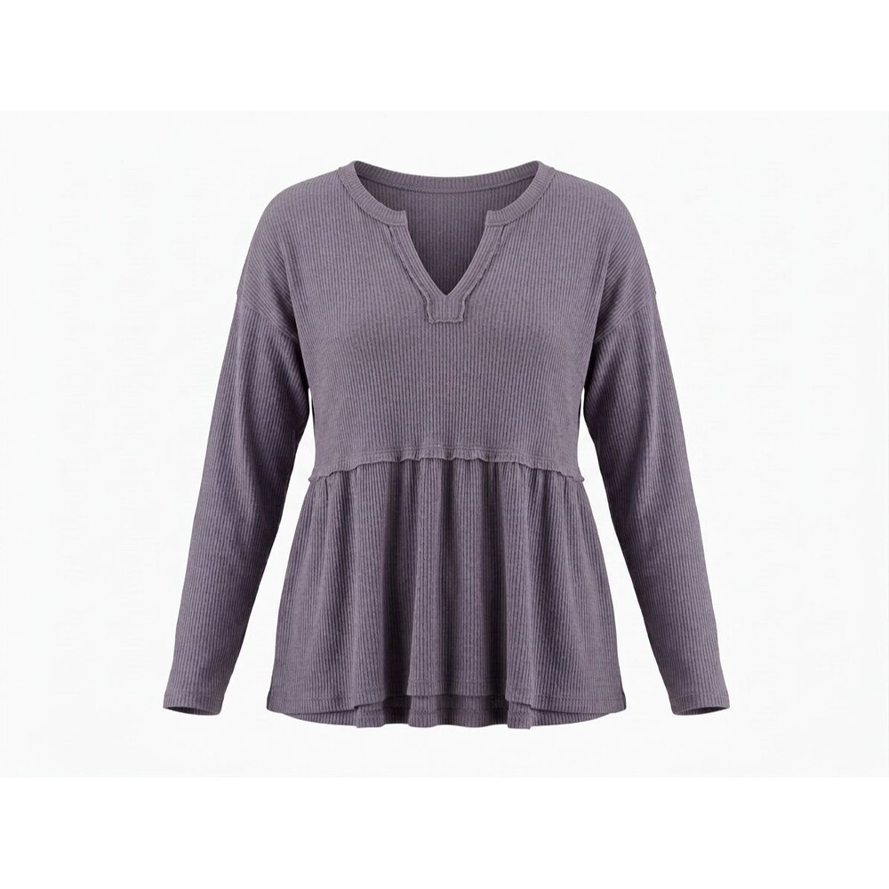 maurices Womens Ribbed Knit Peplum Top Size L Purple Long Sleeve V-Neck
